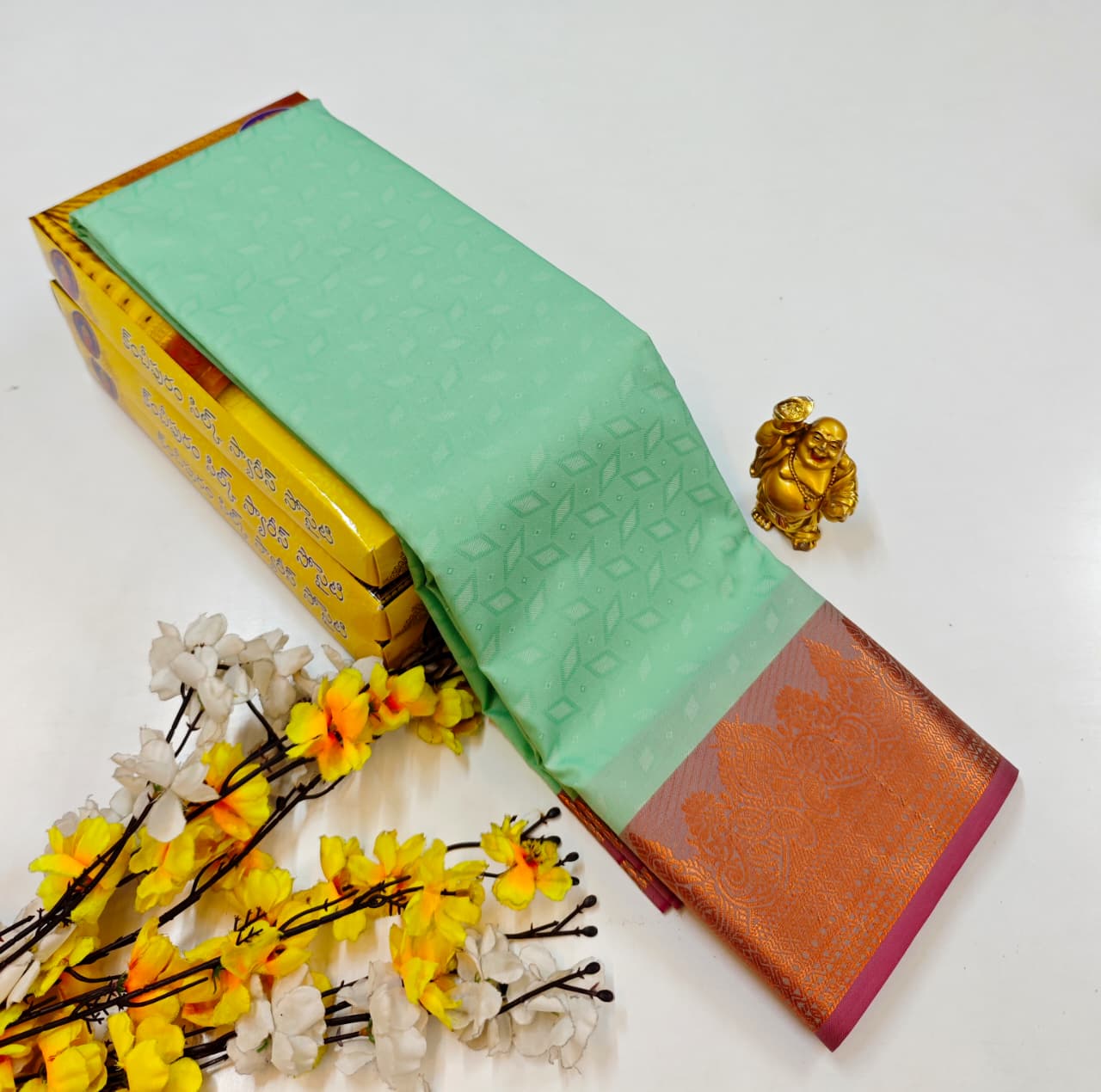 Olive Green Soft Silk Bridal Saree with Rich Silk Finish
